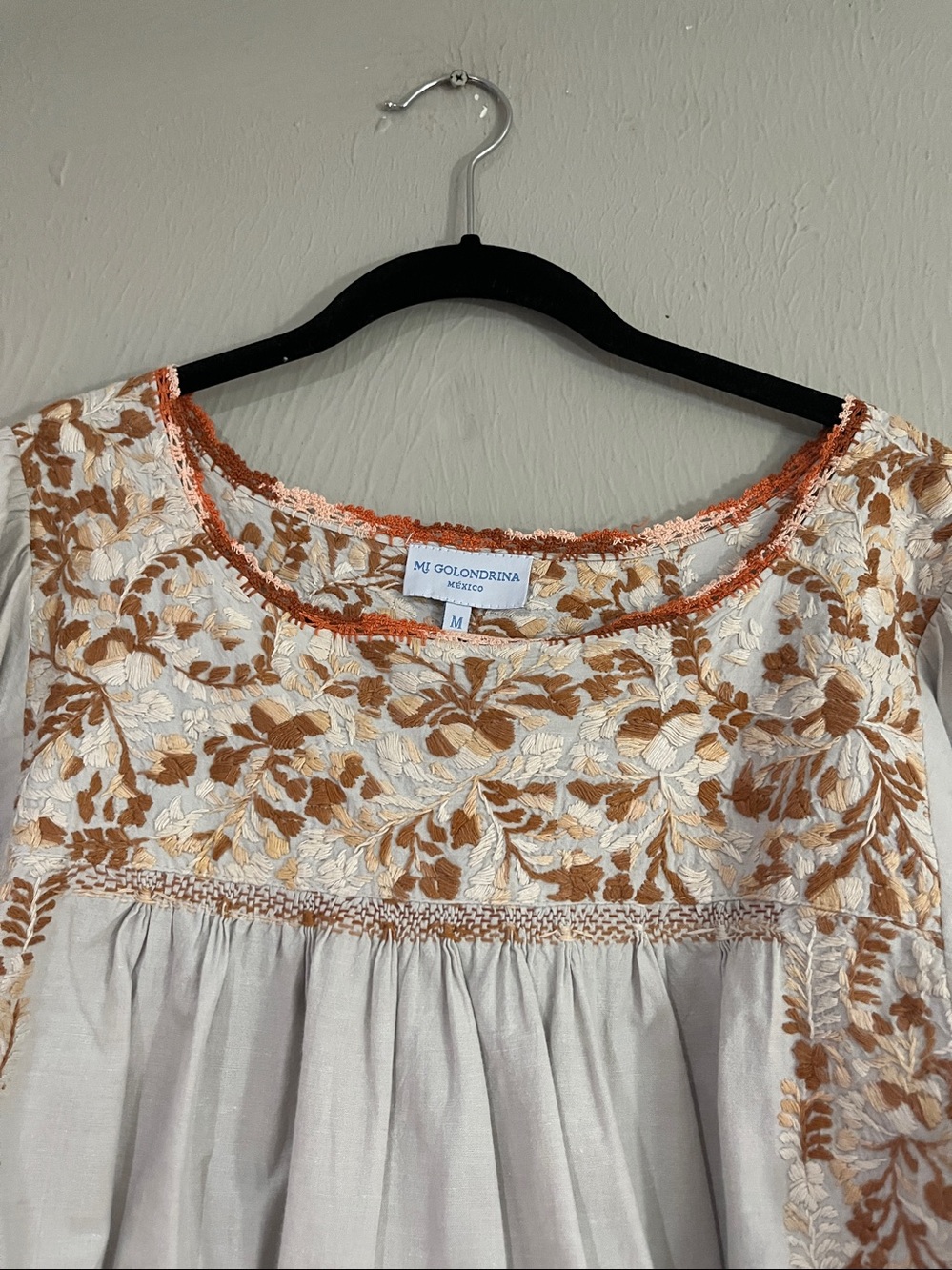 Mi Golondrina Camelia Gold/White Blouse w/ Oaxacan Embroidery - Picture 3 of 7